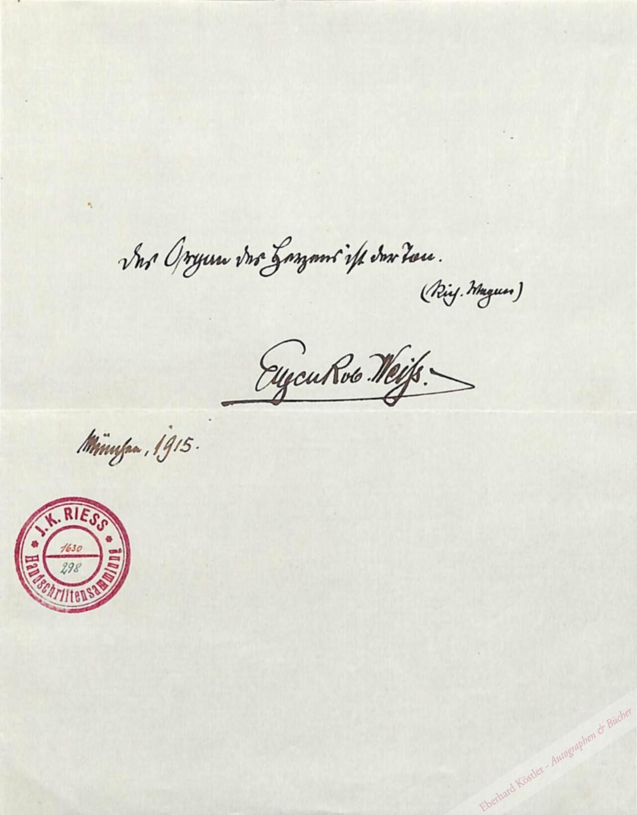 Weiss, Eugen Robert, Kammersänger und Gesangspädagoge (1863-1933). Weiss, Eugen Robert, Kammersänger und Gesangspädagoge (1863-1933).