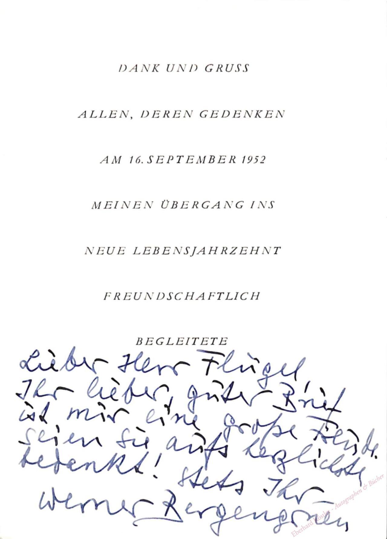 Bergengruen, Werner, Schriftsteller (1892-1964). Bergengruen, Werner, Schriftsteller (1892-1964).