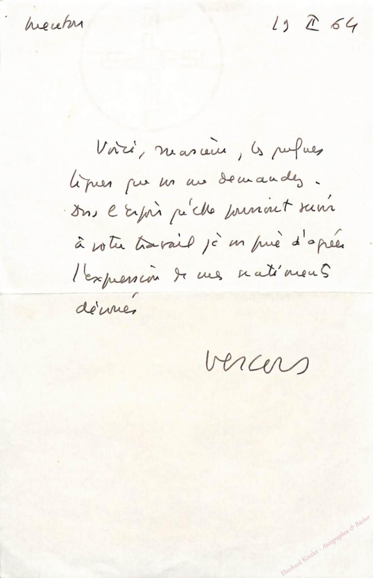 Vercors (d. i. Jean Marcel Bruller), Schriftsteller (1902-1991). Vercors (d. i. Jean Marcel Bruller), Schriftsteller (1902-1991).