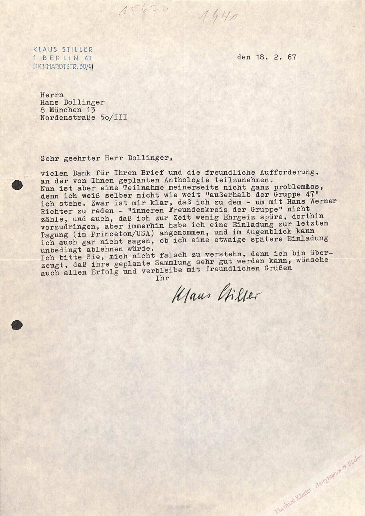 Stiller, Klaus, Schriftsteller (1941- ). Stiller, Klaus, Schriftsteller (1941- ).