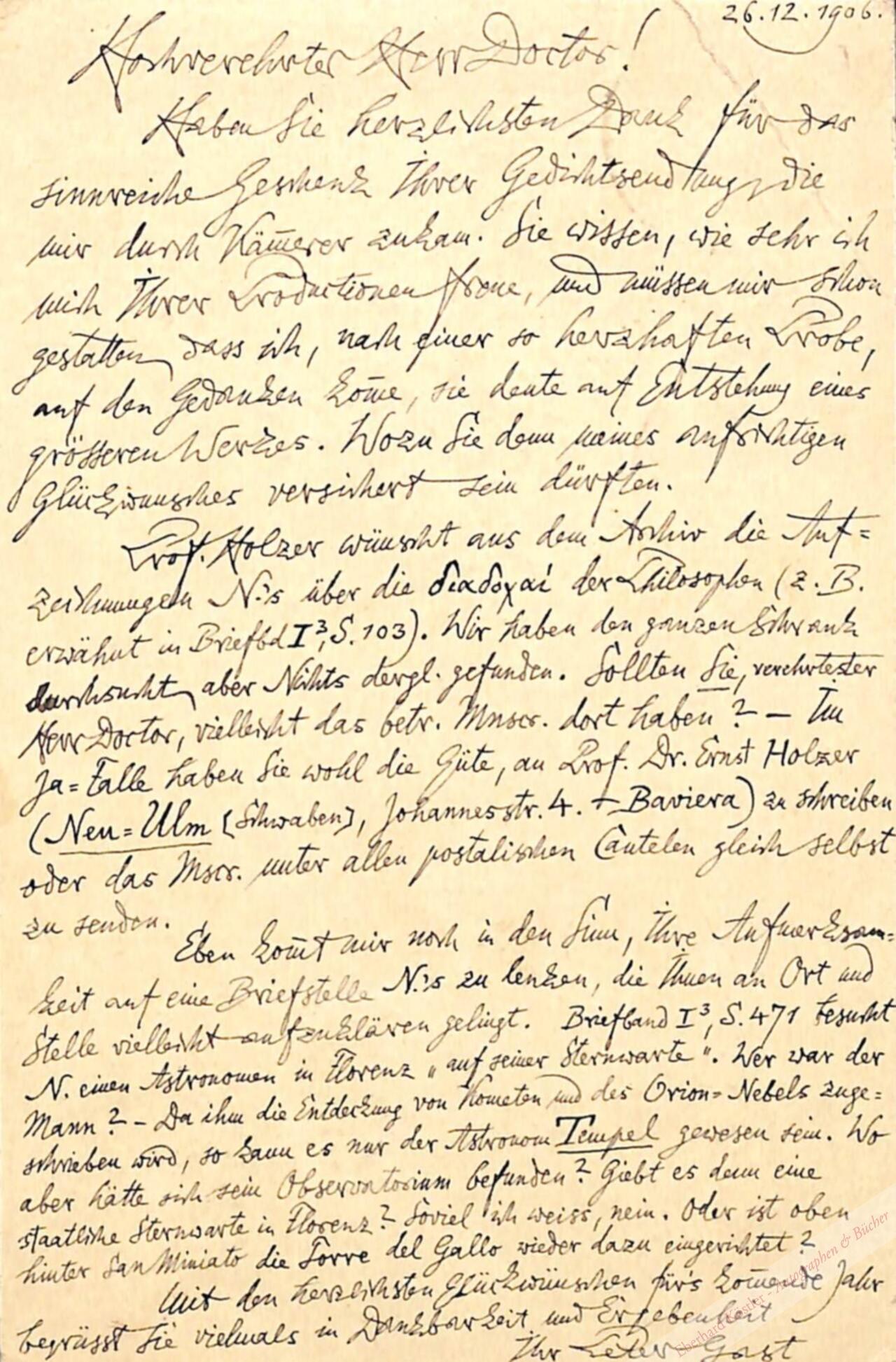Nietzsche - Gast, Peter (d. i. Heinrich Köselitz), Komponist (1854-1918). Nietzsche - Gast, Peter (d. i. Heinrich Köselitz), Komponist (1854-1918).