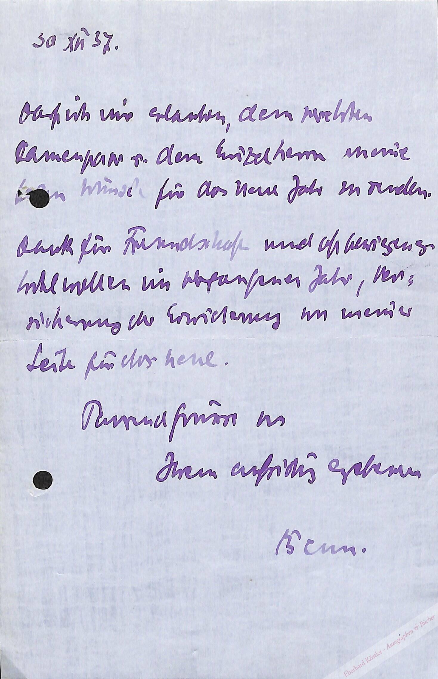 Benn, Gottfried, Schriftsteller (1886-1956). Benn, Gottfried, Schriftsteller (1886-1956).