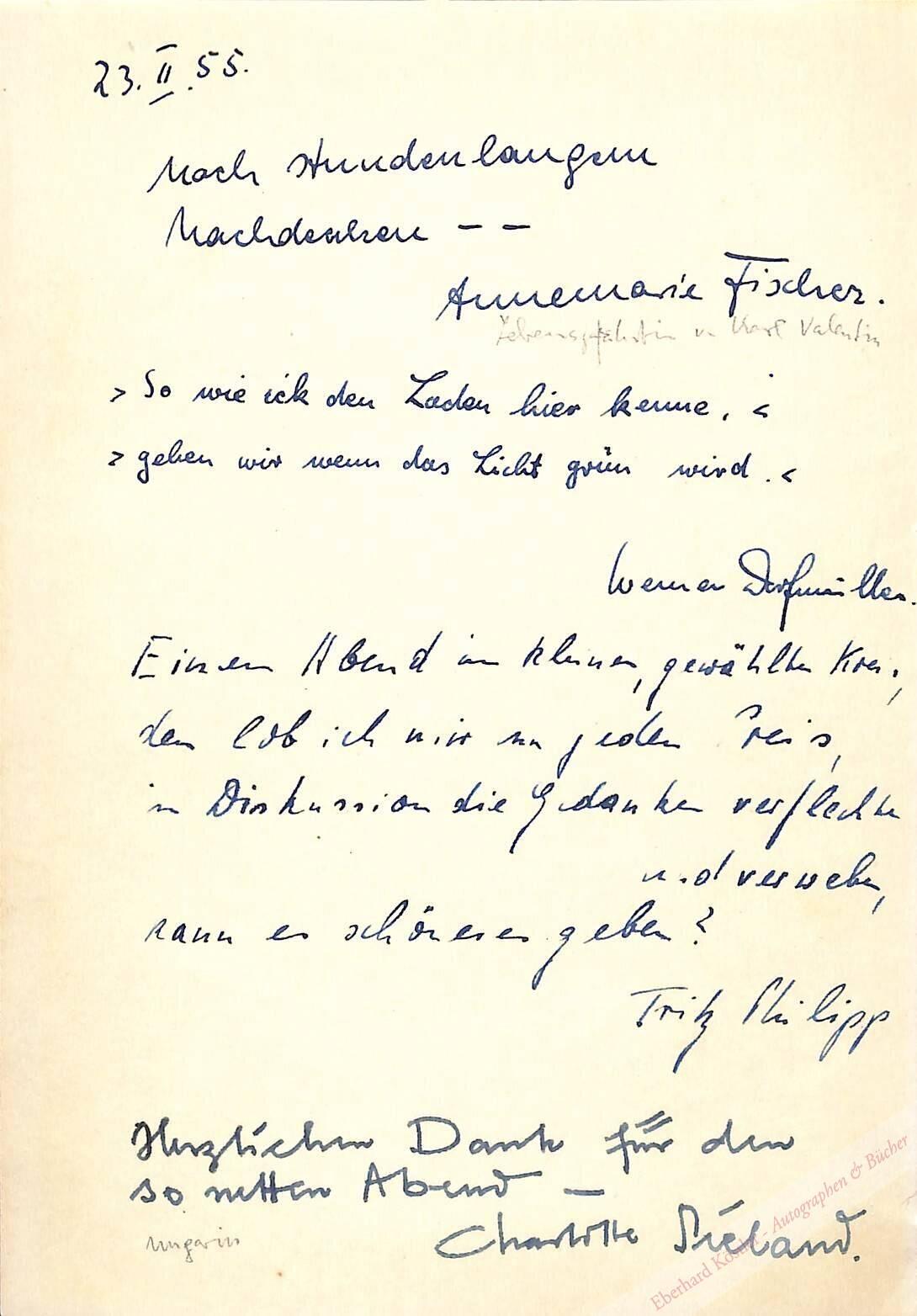 Valentin - Fischer, Annemarie, Schauspielerin, Karl Valentins "fesche Mizzi" (1917-1988). Valentin - Fischer, Annemarie, Schauspielerin, Karl Valentins "fesche Mizzi" (1917-1988).