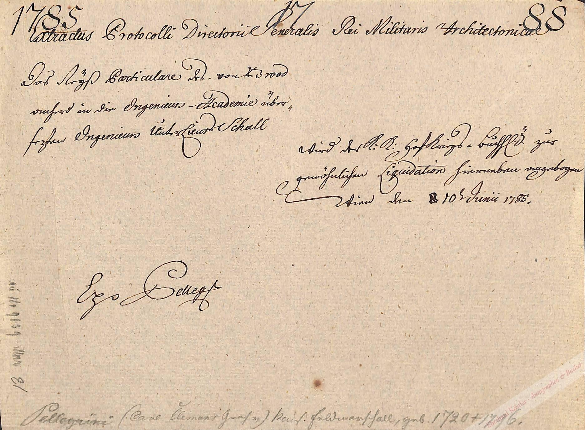 Pellegrini, Karl Clemens Graf von, k. k. Feldmarschall (1720-1796). Pellegrini, Karl Clemens Graf von, k. k. Feldmarschall (1720-1796).