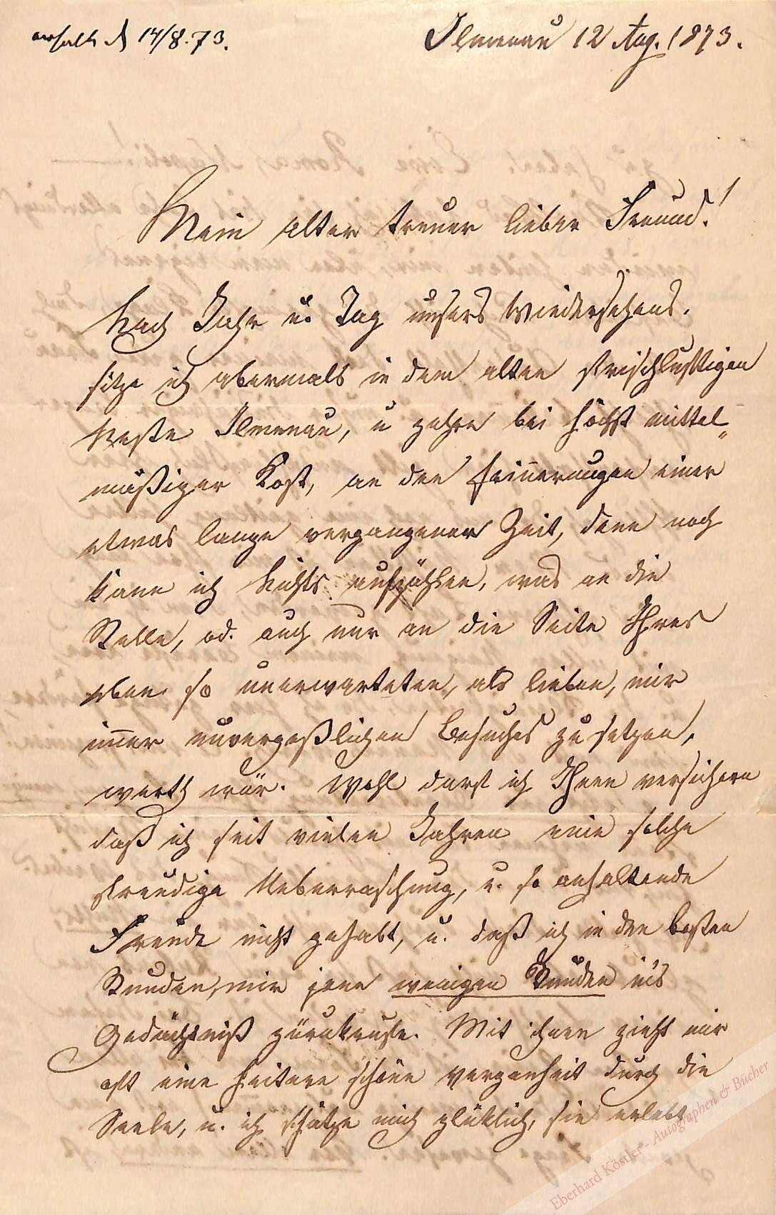 Goethe-Kreis - Preller, Friedrich, der Ältere, Maler (1804-1878). Goethe-Kreis - Preller, Friedrich, der Ältere, Maler (1804-1878).