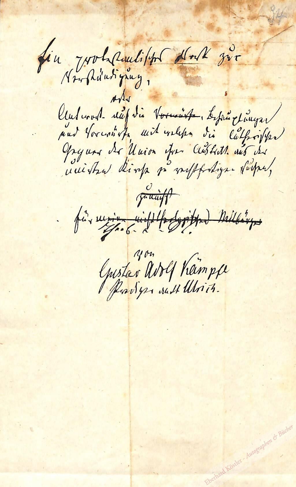 Kämpfe, Gustav Adolf, Prediger an der St. Ulrichskirche zu Magdeburg (1808-1851). Kämpfe, Gustav Adolf, Prediger an der St. Ulrichskirche zu Magdeburg (1808-1851).