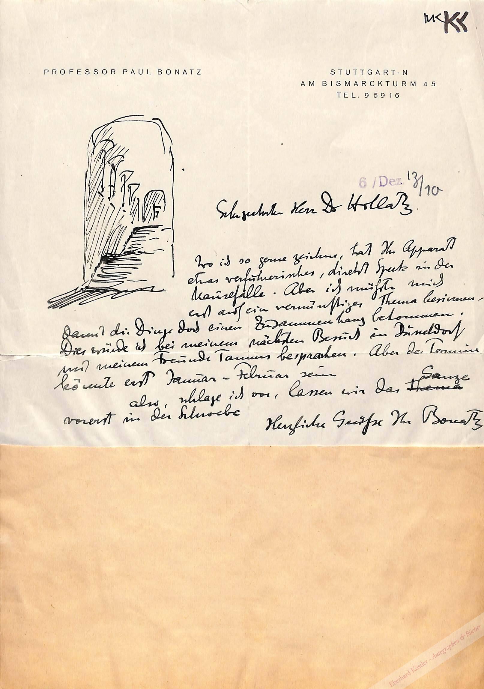 Bonatz, Paul, Architekt (1877-1956). Bonatz, Paul, Architekt (1877-1956).