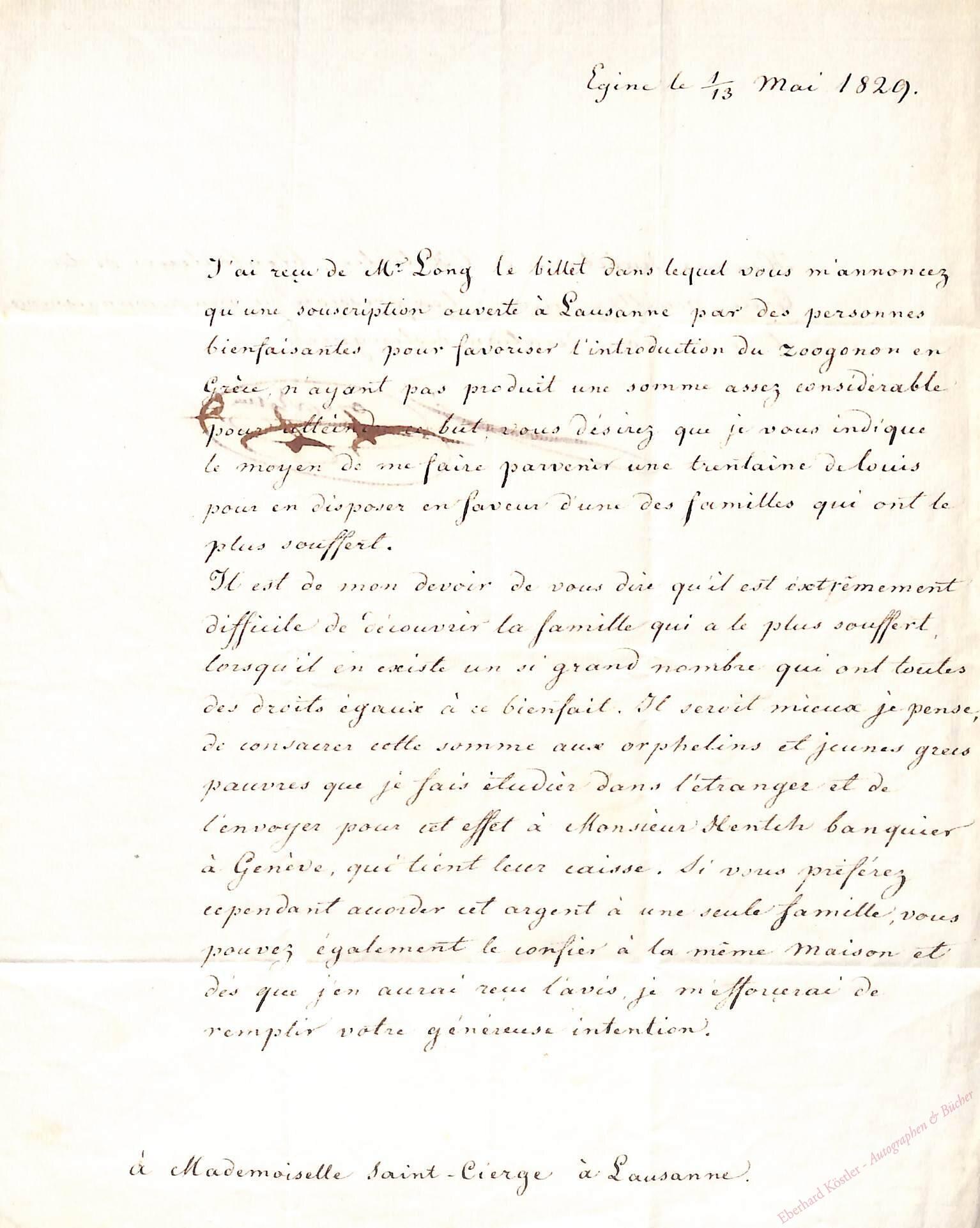 Griechenland - Kapodistrias, Ioannis (Johannes Anton von), erstes Staatsoberhaupt Griechenlands (1776-1831). Griechenland - Kapodistrias, Ioannis (Johannes Anton von), erstes Staatsoberhaupt Griechenlands (1776-1831).