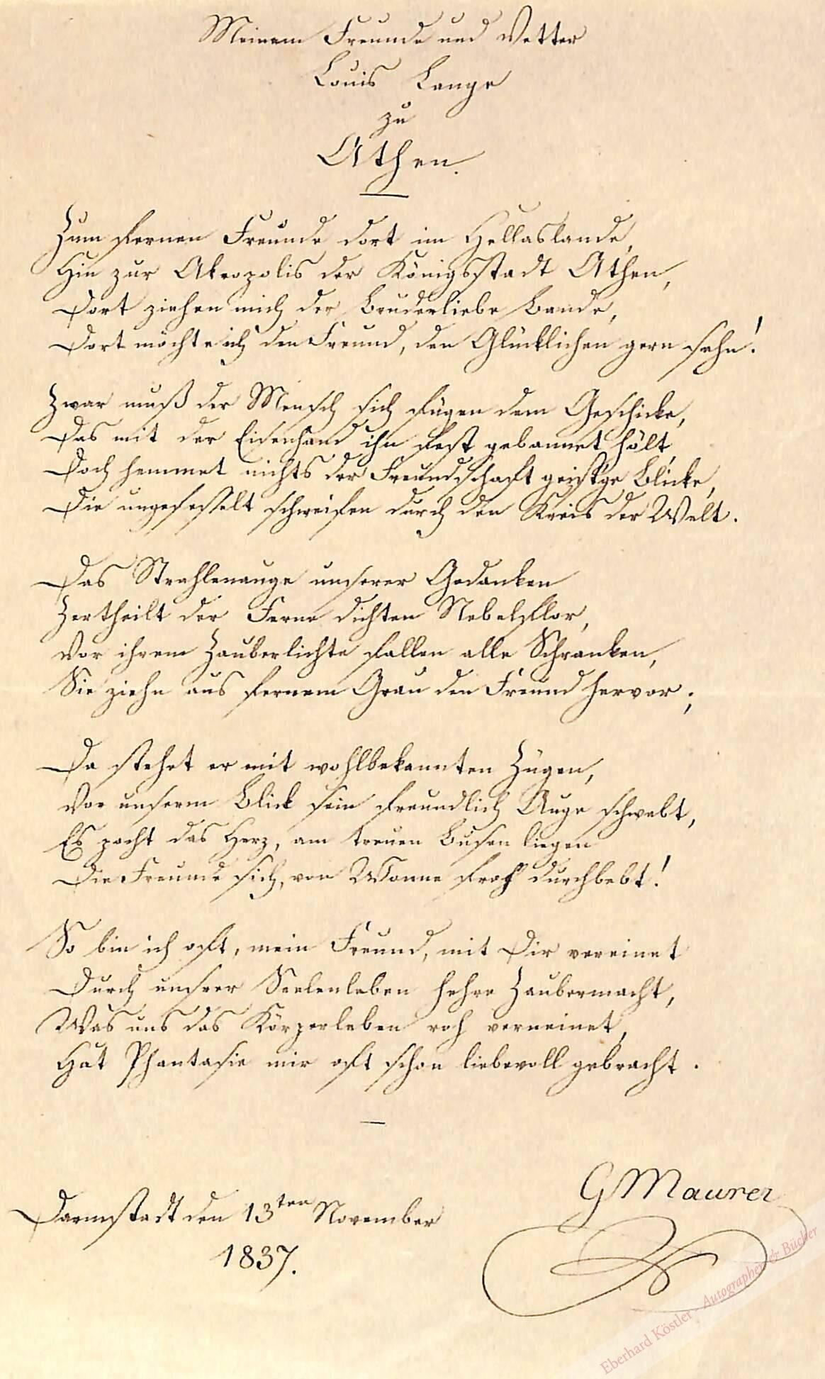 Griechenland - Maurer, Georg Philipp, Bibliothekar und Schriftsteller (1791-1865). Griechenland - Maurer, Georg Philipp, Bibliothekar und Schriftsteller (1791-1865).