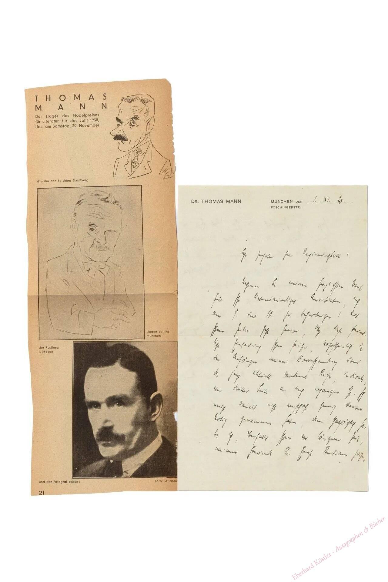 Mann, Thomas, Schriftsteller und Nobelpreisträger (1875-1955). Mann, Thomas, Schriftsteller und Nobelpreisträger (1875-1955).