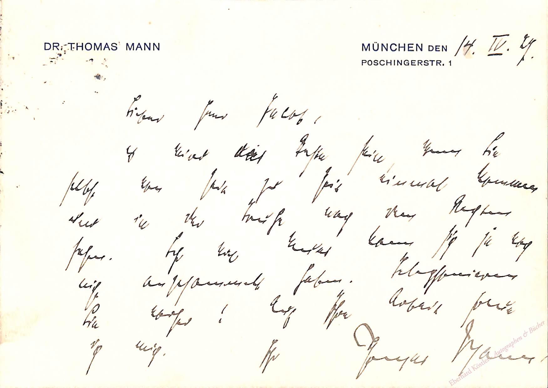Mann, Thomas, Schriftsteller und Nobelpreisträger (1875-1955). Mann, Thomas, Schriftsteller und Nobelpreisträger (1875-1955).