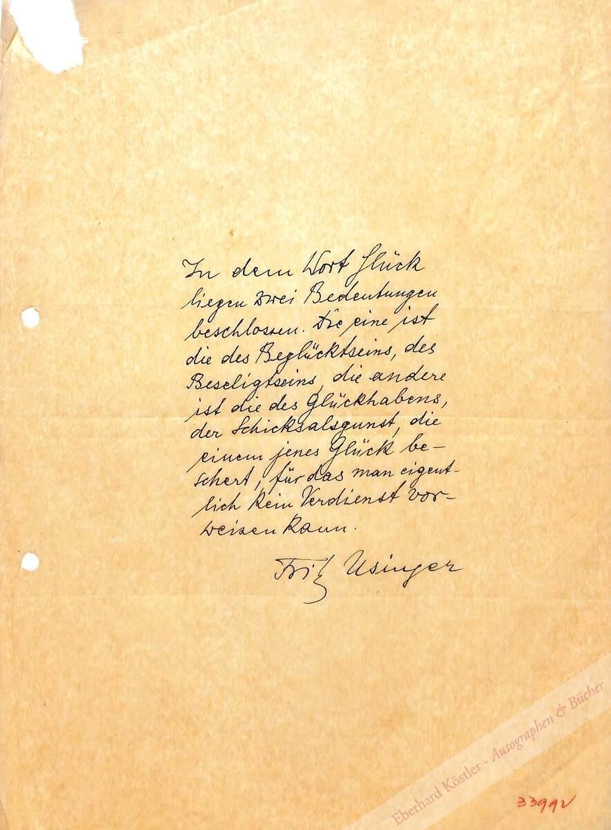Usinger, Fritz, Schriftsteller (1895-1982). Usinger, Fritz, Schriftsteller (1895-1982).