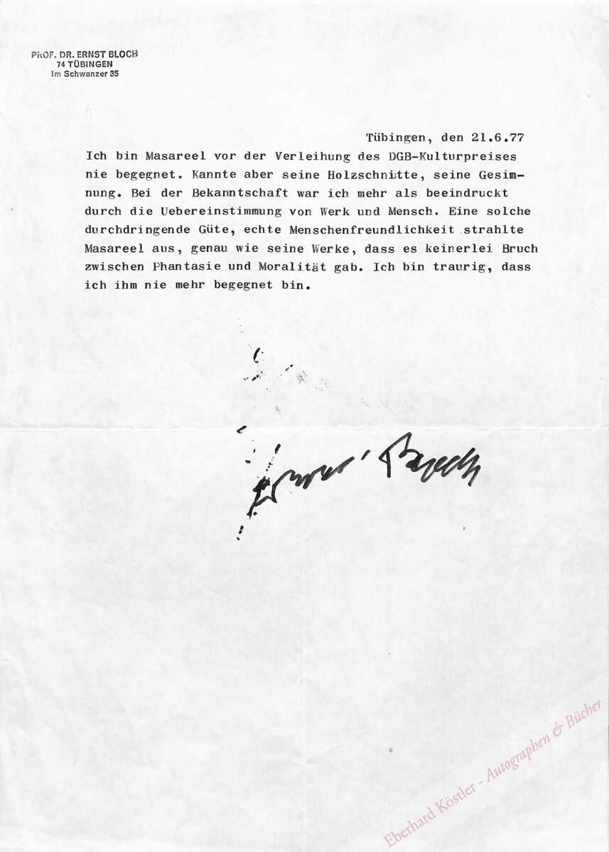 Bloch, Ernst, Philosoph (1885-1977). Bloch, Ernst, Philosoph (1885-1977).