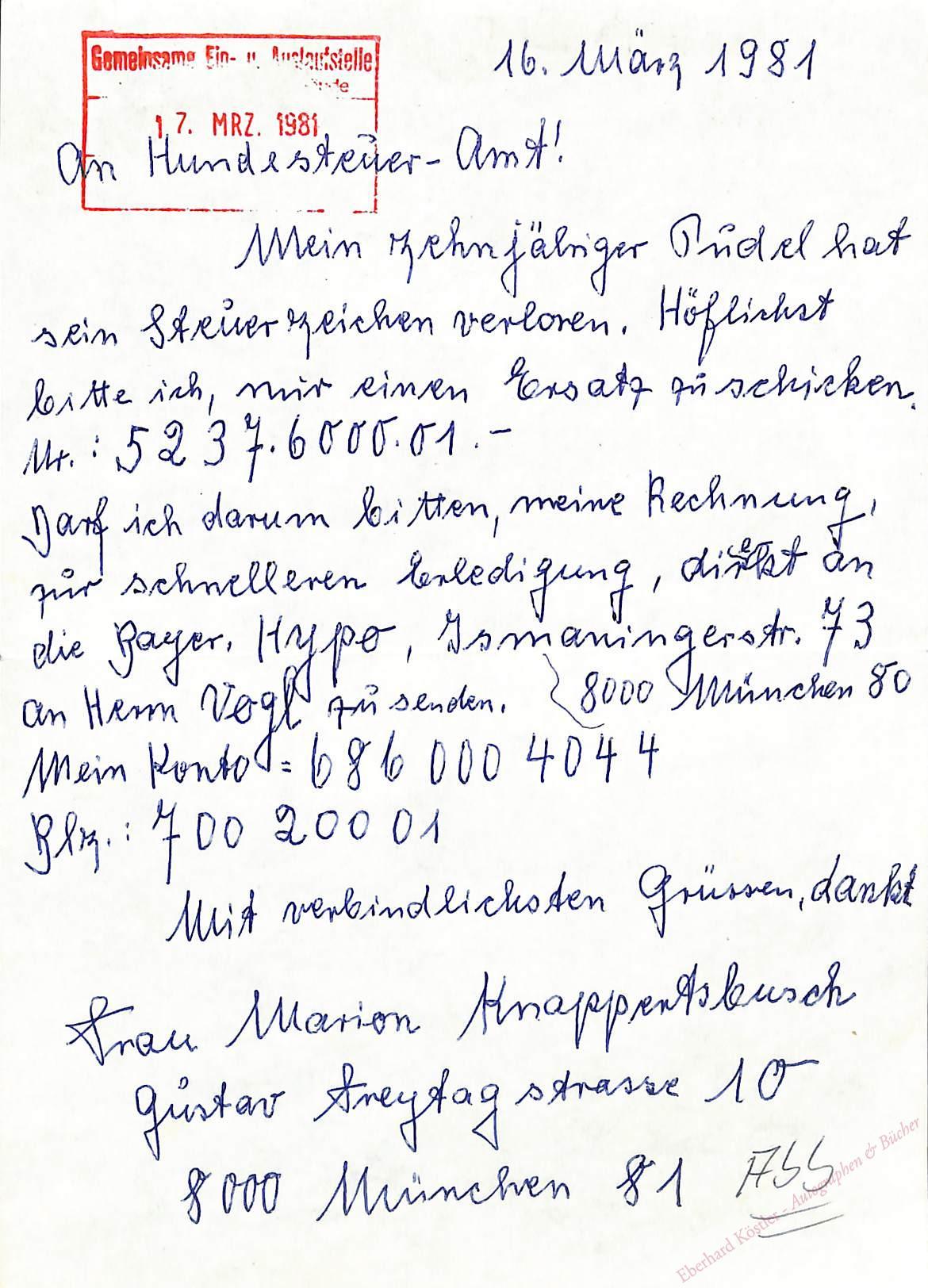 Knappertsbusch, Hans - Knappertsbusch, Marion, Gattin des Dirigenten (1898-1984). Knappertsbusch, Hans - Knappertsbusch, Marion, Gattin des Dirigenten (1898-1984).