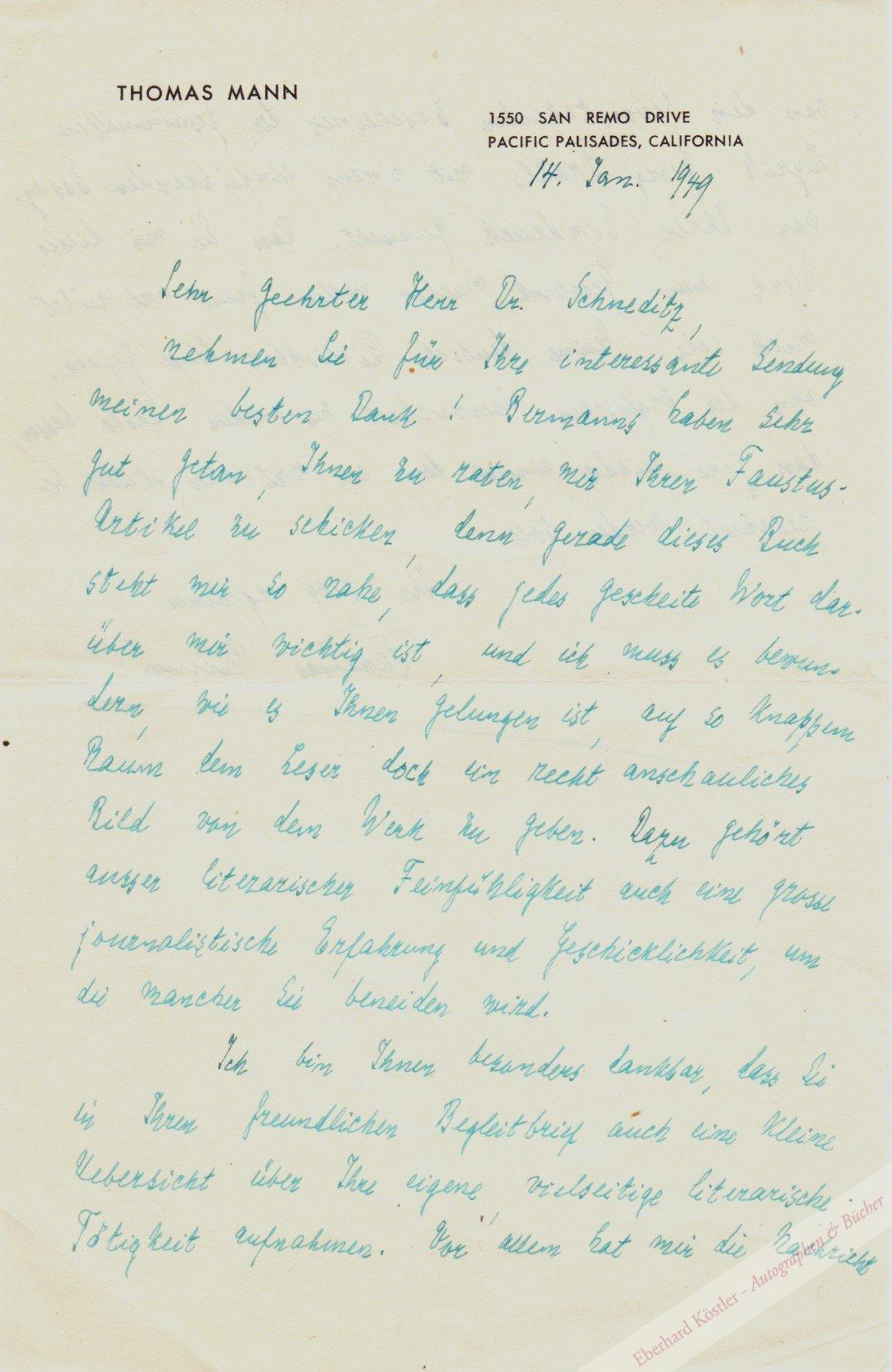Mann, Thomas, Schriftsteller und Nobelpreisträger (1875-1955). Mann, Thomas, Schriftsteller und Nobelpreisträger (1875-1955).