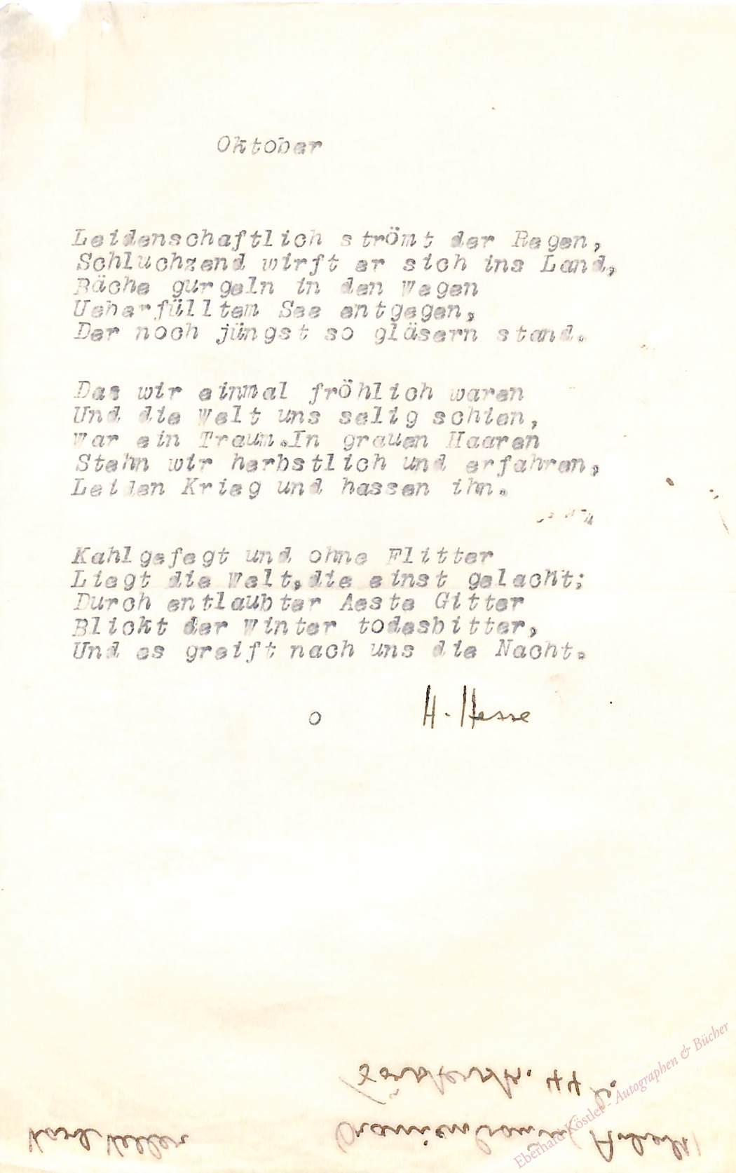 Hesse, Hermann, Schriftsteller und Nobelpreisträger (1877-1962). Hesse, Hermann, Schriftsteller und Nobelpreisträger (1877-1962).