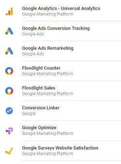 lista de tags do google tag manager