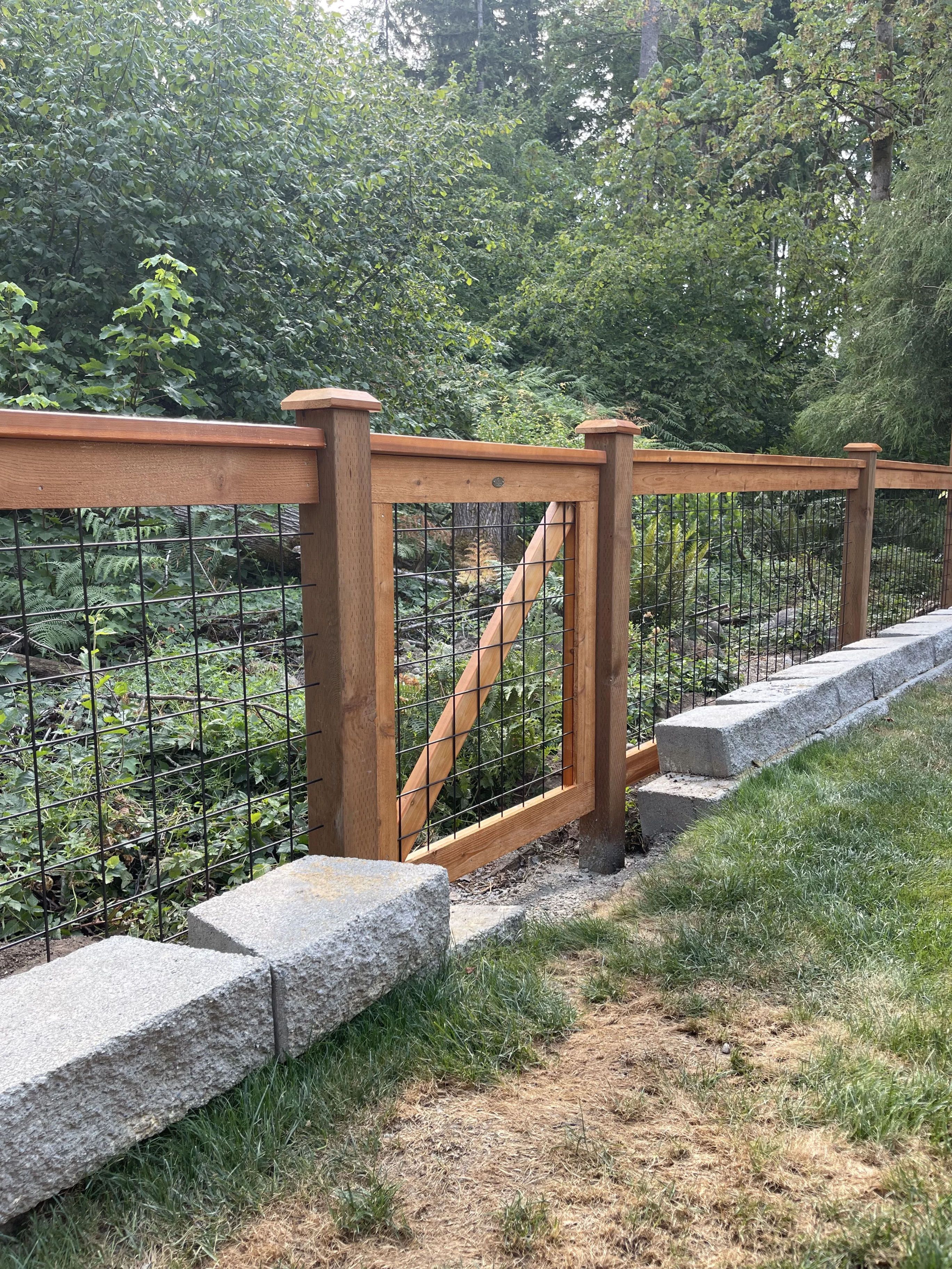 3' Black Hogwire fence in wooded backyard setting