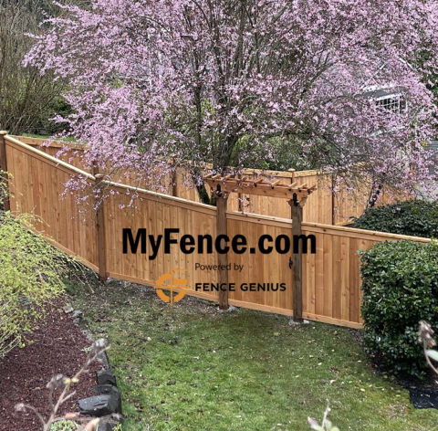 Cedar picture frame fence installed on rural lot near Buckley WA