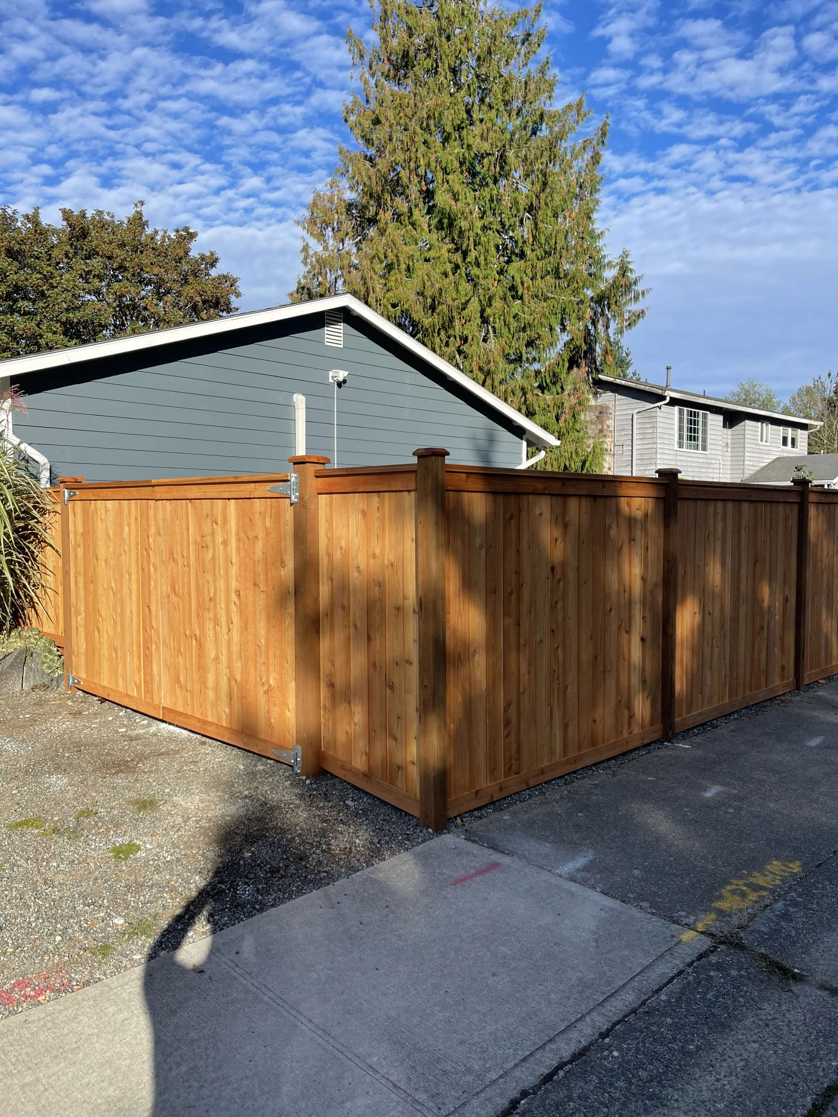 Picture frame fence gate with trim detail