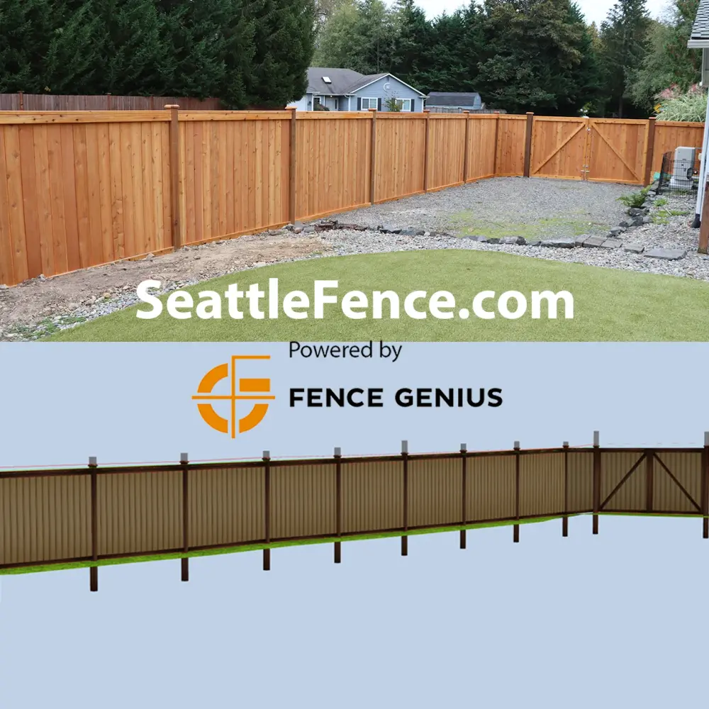 Seattle fence builder setting a finished cedar fence