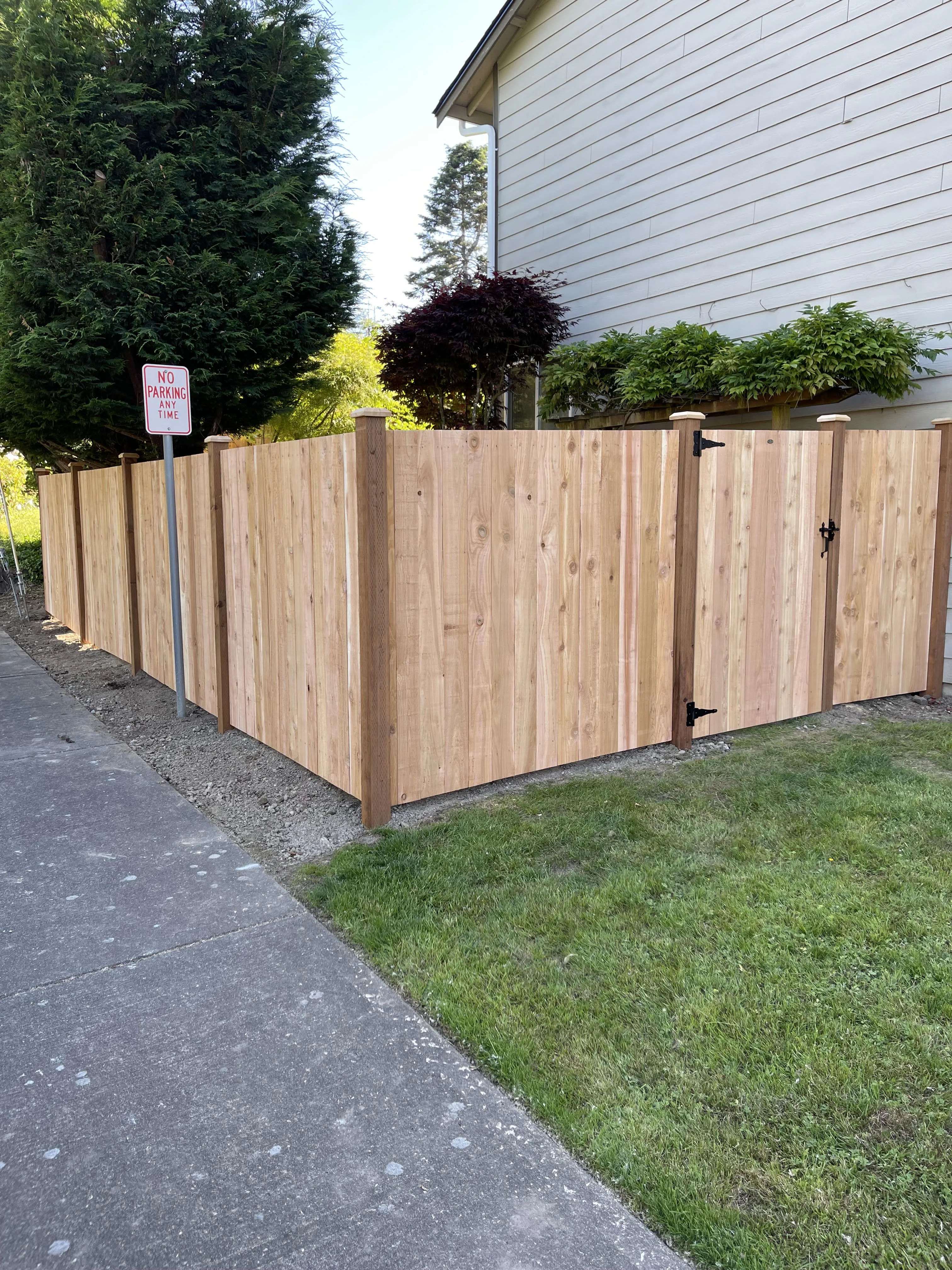 Solid board cedar fence showcasing professional installation and craftsmanship