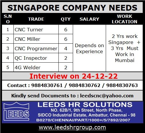 JOB OPPORTUNITY FOR SINGAPORE