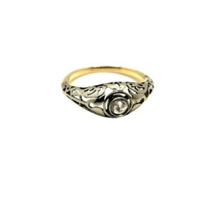 Anello antico metà '900 in oro bianco e giallo con diamante