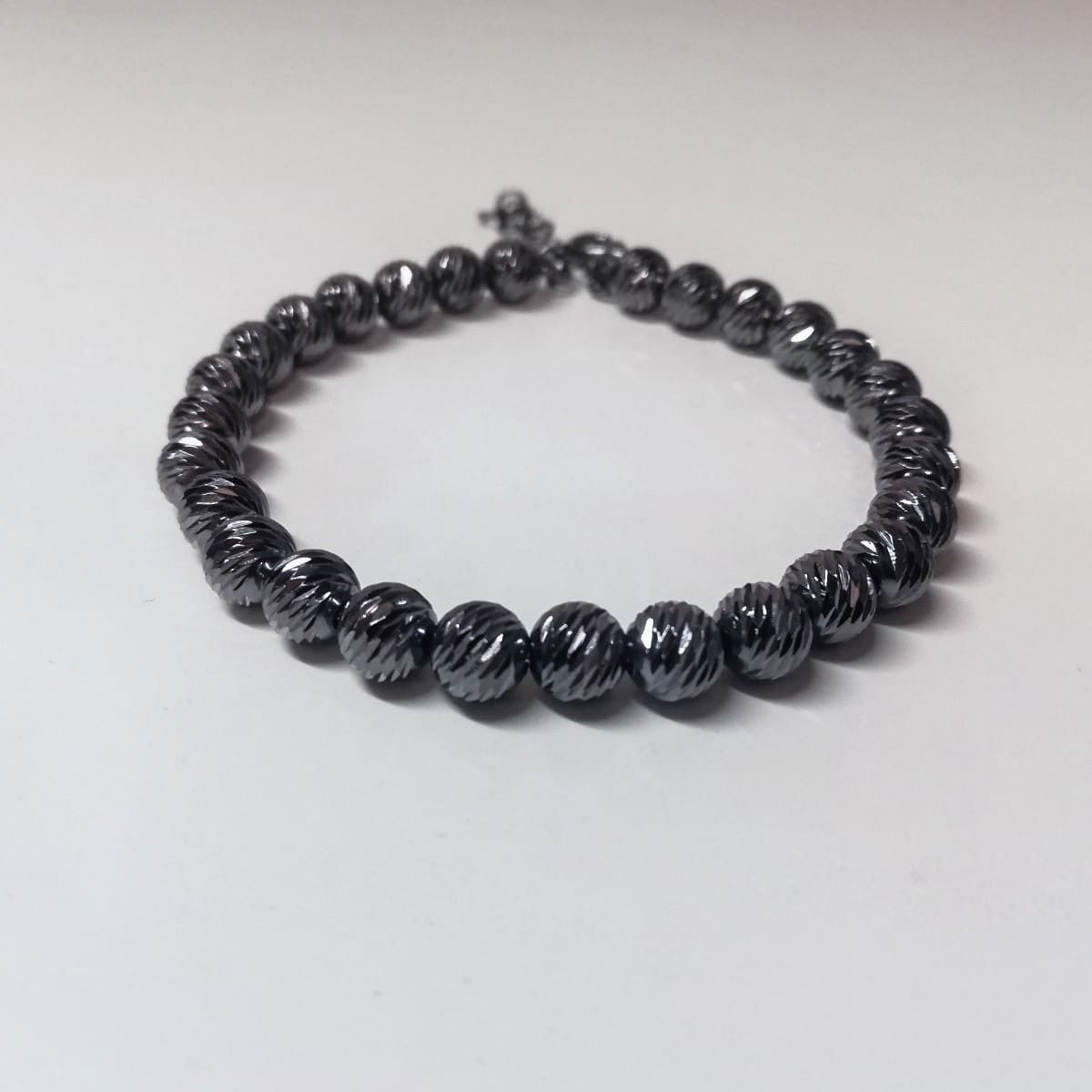 Bracciale Elastico Sardo Con Bottone In Argento Brunito 800‰ E Sfere Di Onice Nero – Gioiello Artigianale