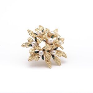 Anello scultura anni '90 in Oro giallo con Perle e Smalti