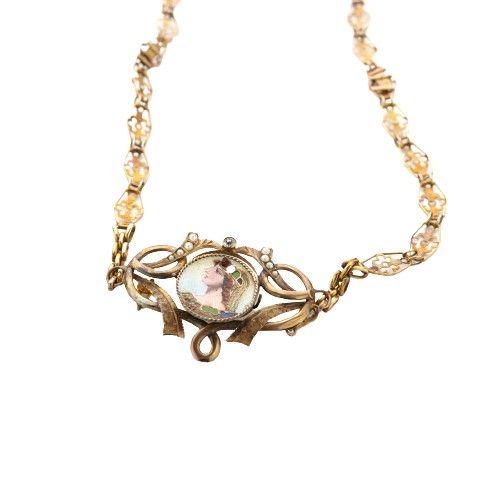 Collier Doré Avec Smalt Vintage Années 80 - Élégance Rétro Pour Femme