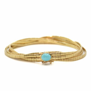 Bracciale vintage semirigido in oro giallo 18 kt con turchese