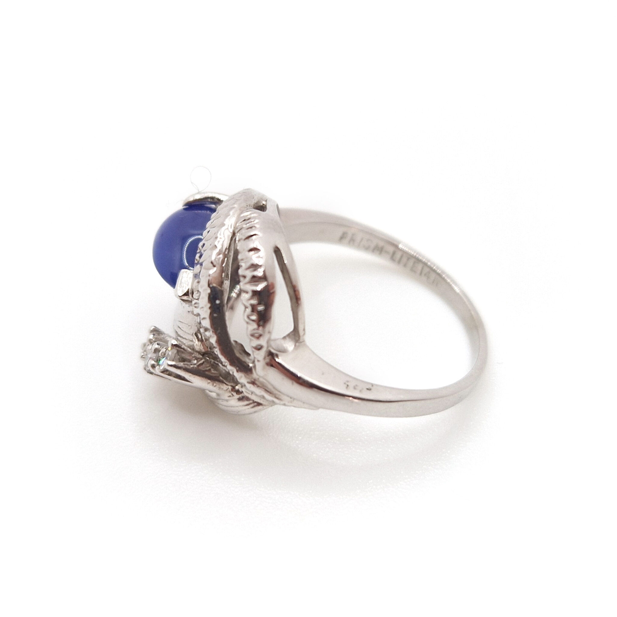 Anello Uomo 14kt Oro Bianco Con Zaffiro Blu Creato In Laboratorio 0.50 Ct - Fascia Santa Croce