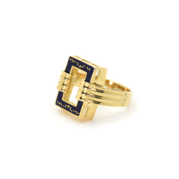 11.2 Anello vintage in oro giallo 18 kt con smalto blu