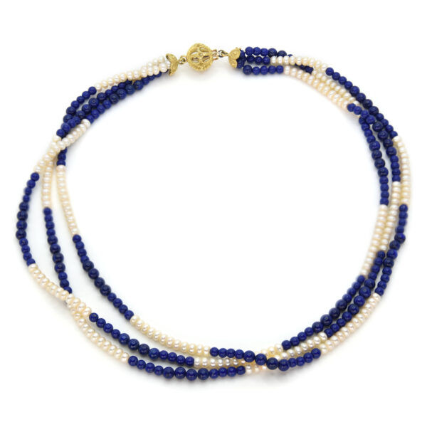 6.1 Collana di perle e lapis con susta in oro giallo 18 kt