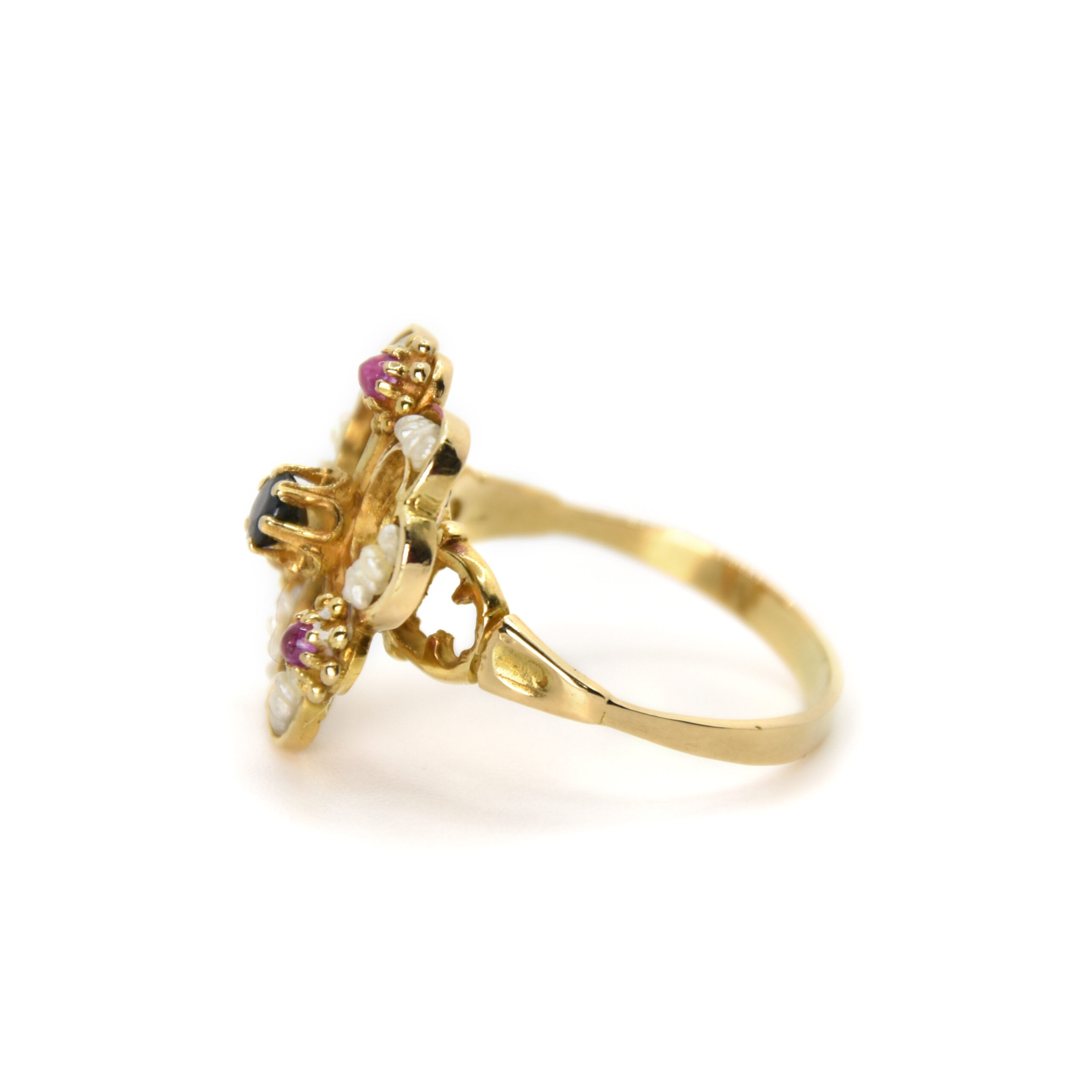 Spilla Vintage In Oro 18 Kt Con Zaffiro, Rubini E Perline - Compro Oro - Foto 2