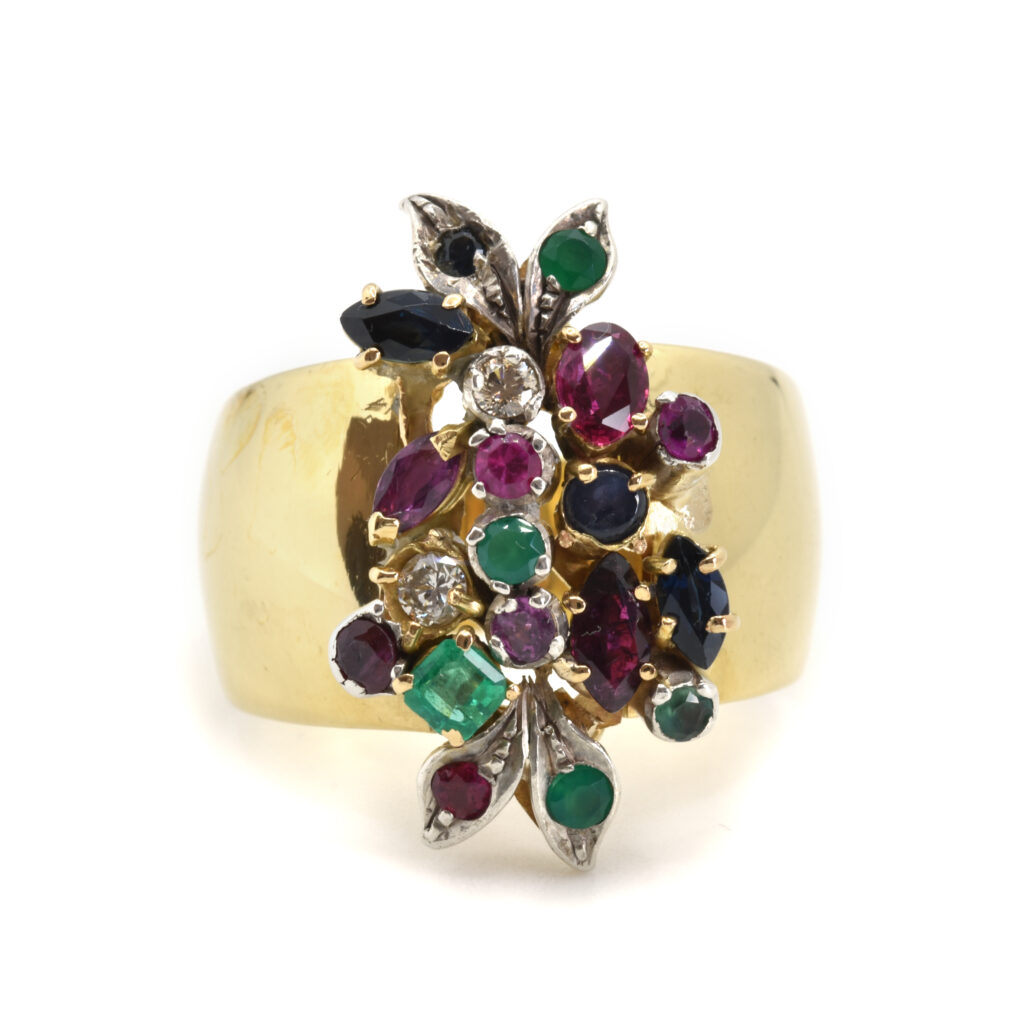 Anello Stile Nugget Vintage In Tono Oro Con Pietre Sintetiche Intercambiabili – Taglia 6 - Foto 4
