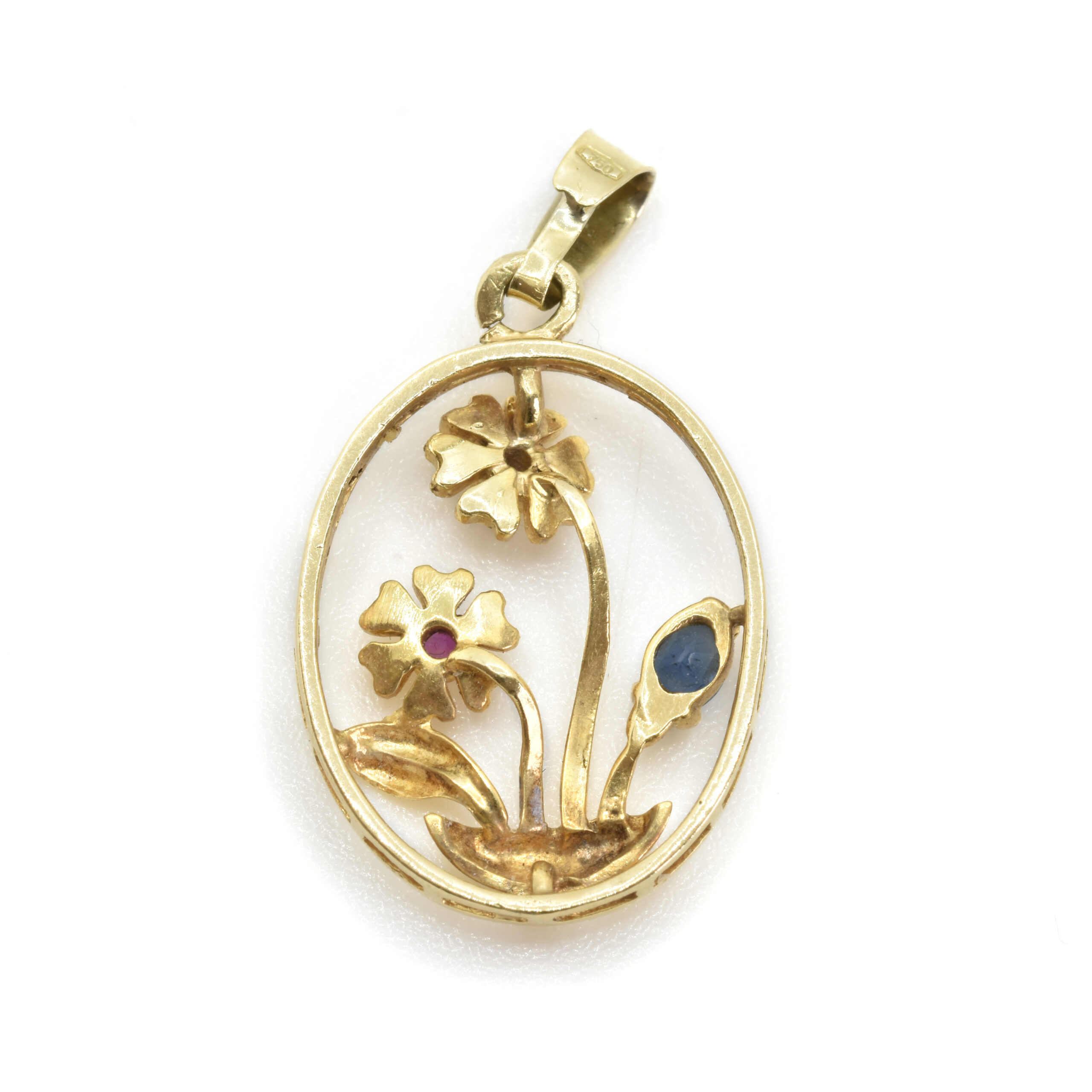 Pendentif Ancien En Or Avec Diamants Et Saphir - Style Antique, Pierre Principale Bleue