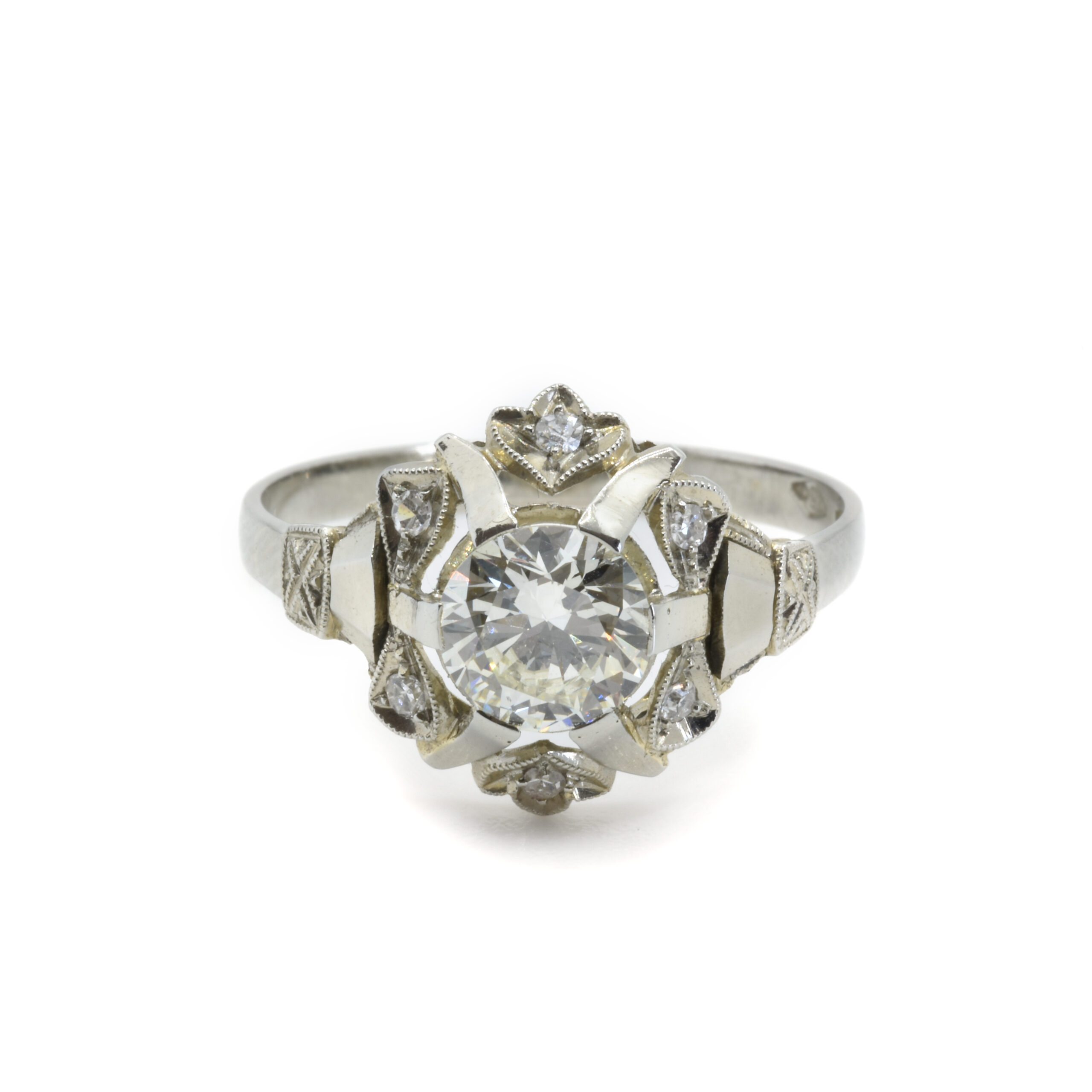 Anello Fidanzamento Moissanite 3 Ct Art Déco - Argento 925 Placcato Oro Bianco