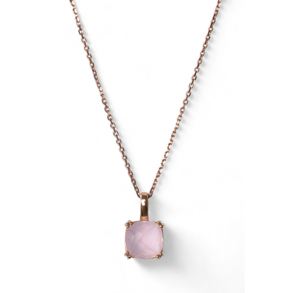 Collana In Rame Con Quarzo Rosa Naturale – Fatta A Mano, Regolabile (India)