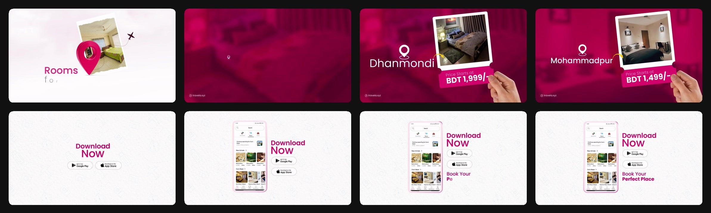 Frame by frame: the 11-second flow from title to locations to the app download.