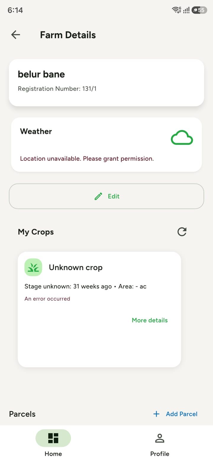 Farm details screen in the CultiVeda app
