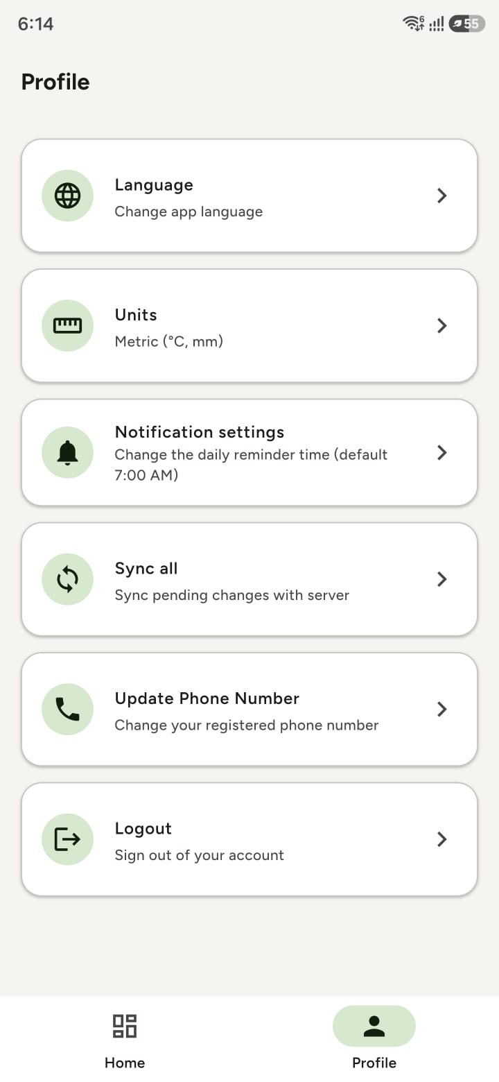 Profile screen in the CultiVeda app