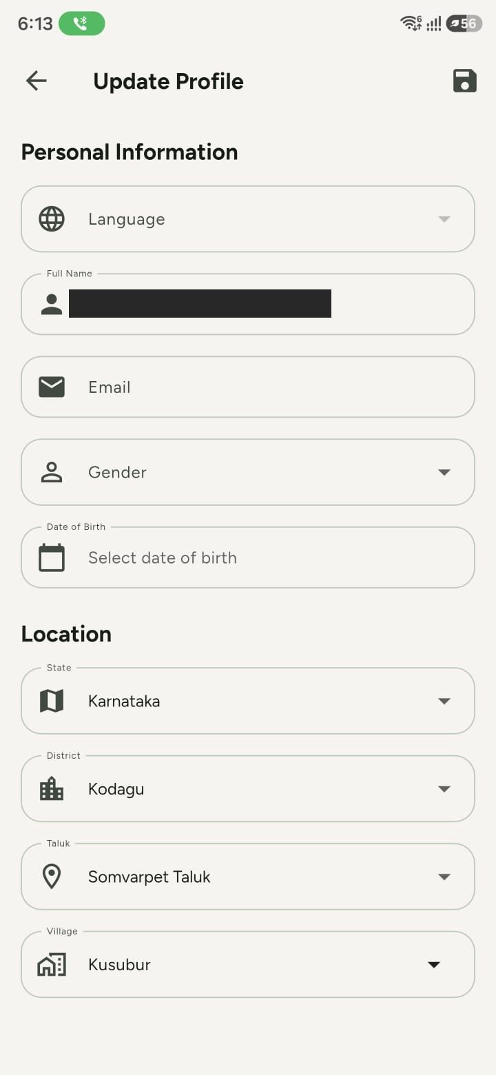 Update profile screen in the CultiVeda app