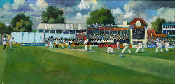 Sherree Valentine-Daines (British, born 1956) TEST MATCH, EDGBASTON, 1987 signed with initials, oil ...