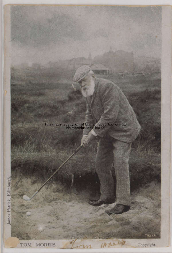 A signed cabinet photograph of Tom Morris snr., signed in ink to lower margin, portrayed playing out...