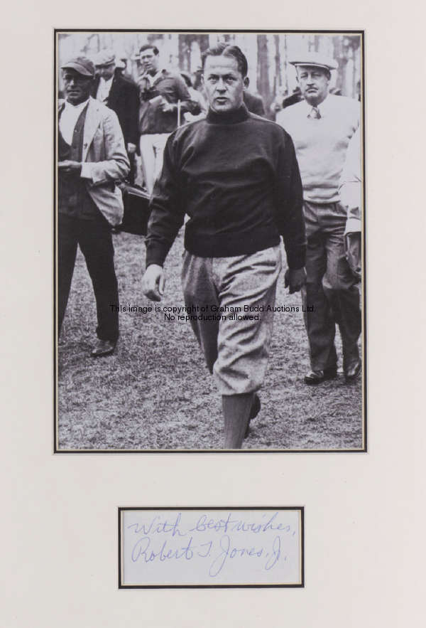 An autographed display: Bobby Jones comprising Jones's signature in ink on a page from an album, set...