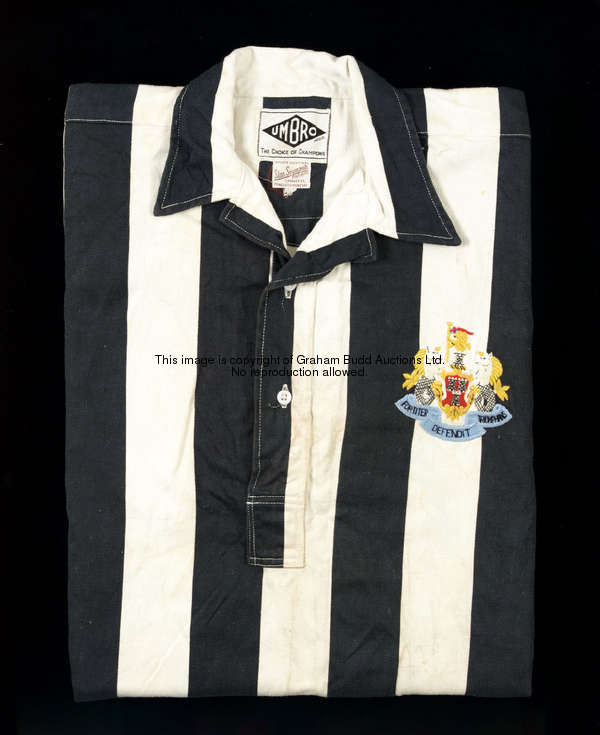 Alf McMichael's black & white striped Newcastle United 1952 F.A. Cup final No.3 jersey, long-sleeved...