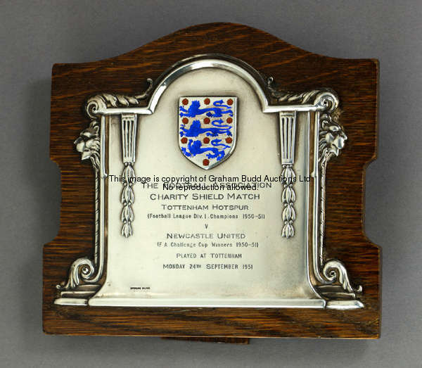 A sterling silver & enamel F.A. Charity Shield plaque, 1951, inscribed THE FOOTBALL ASSOCIATION CHAR...