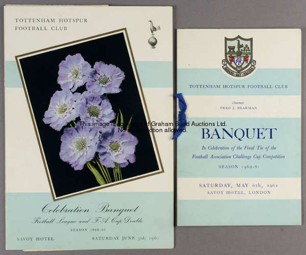 Two signed Tottenham Hotspur celebration banquet menus from the 1960-61 season, both at the Savoy Ho...